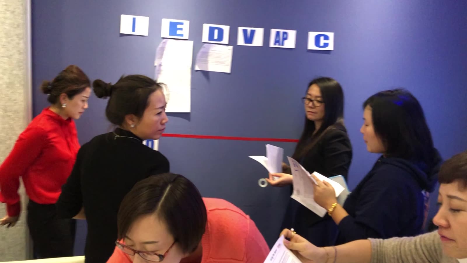 IDC China team working the Prospect Management System stage board — Shanghai